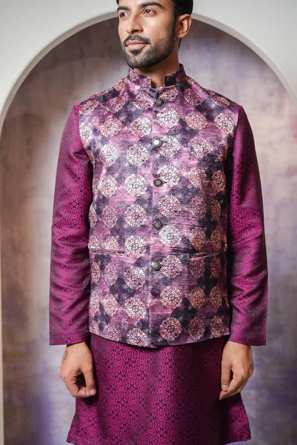 Multicolor Nehru Jacket, Digital Print Nehru Jacket - Kavarsa