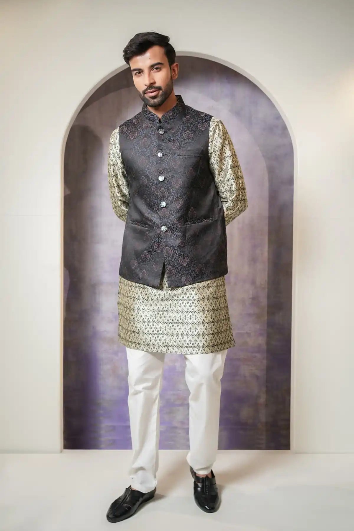 Premium Floral Nehru Jacket, Designer Jacquard Nehru Jacket - Kavarsa