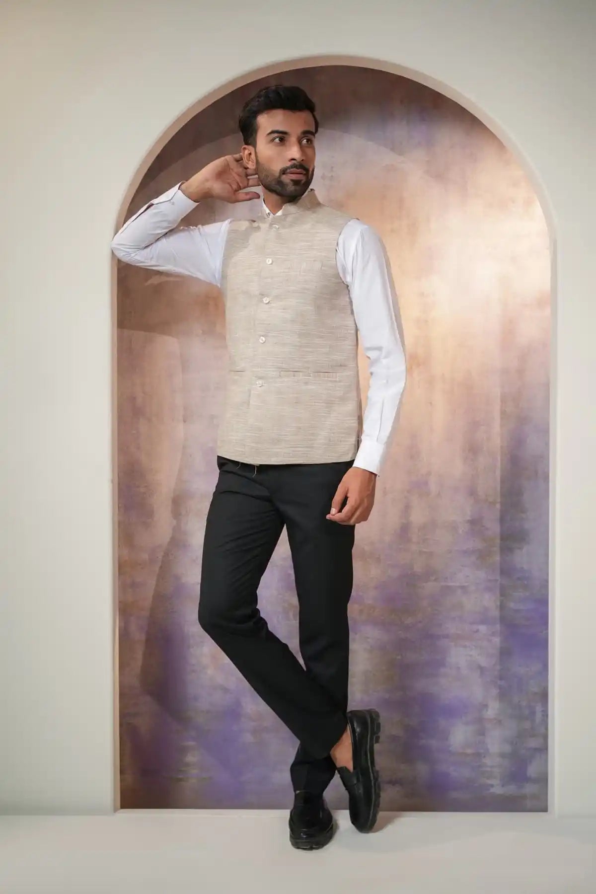Premium Khaki Nehru Jacket, Khadi Nehru Jacket - Kavarsa