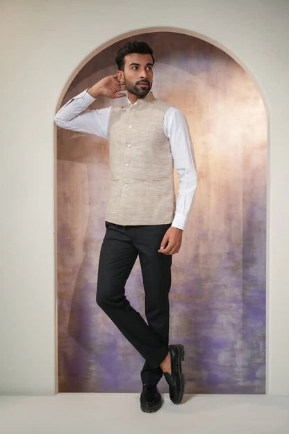 Premium Khaki Nehru Jacket, Khadi Nehru Jacket - Kavarsa