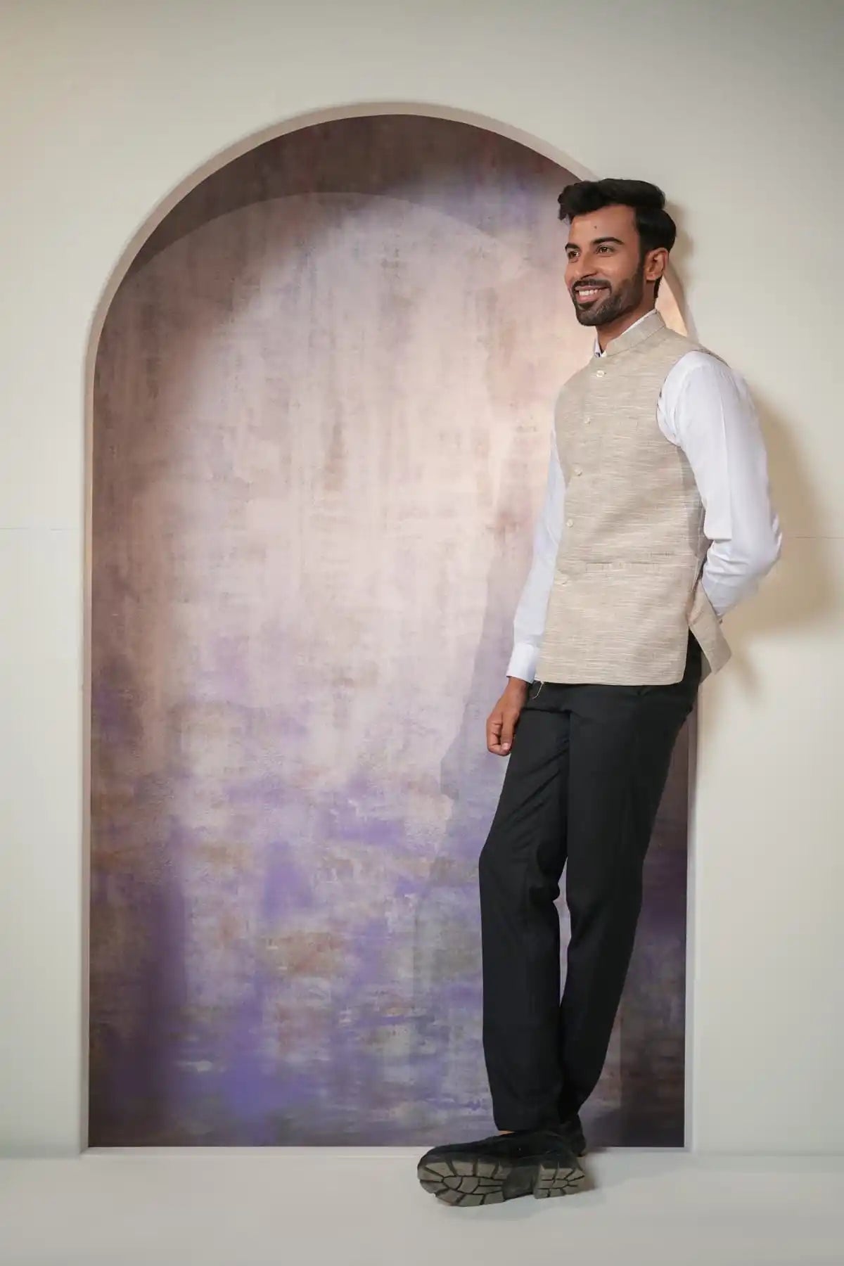 Premium Khaki Nehru Jacket, Khadi Nehru Jacket - Kavarsa