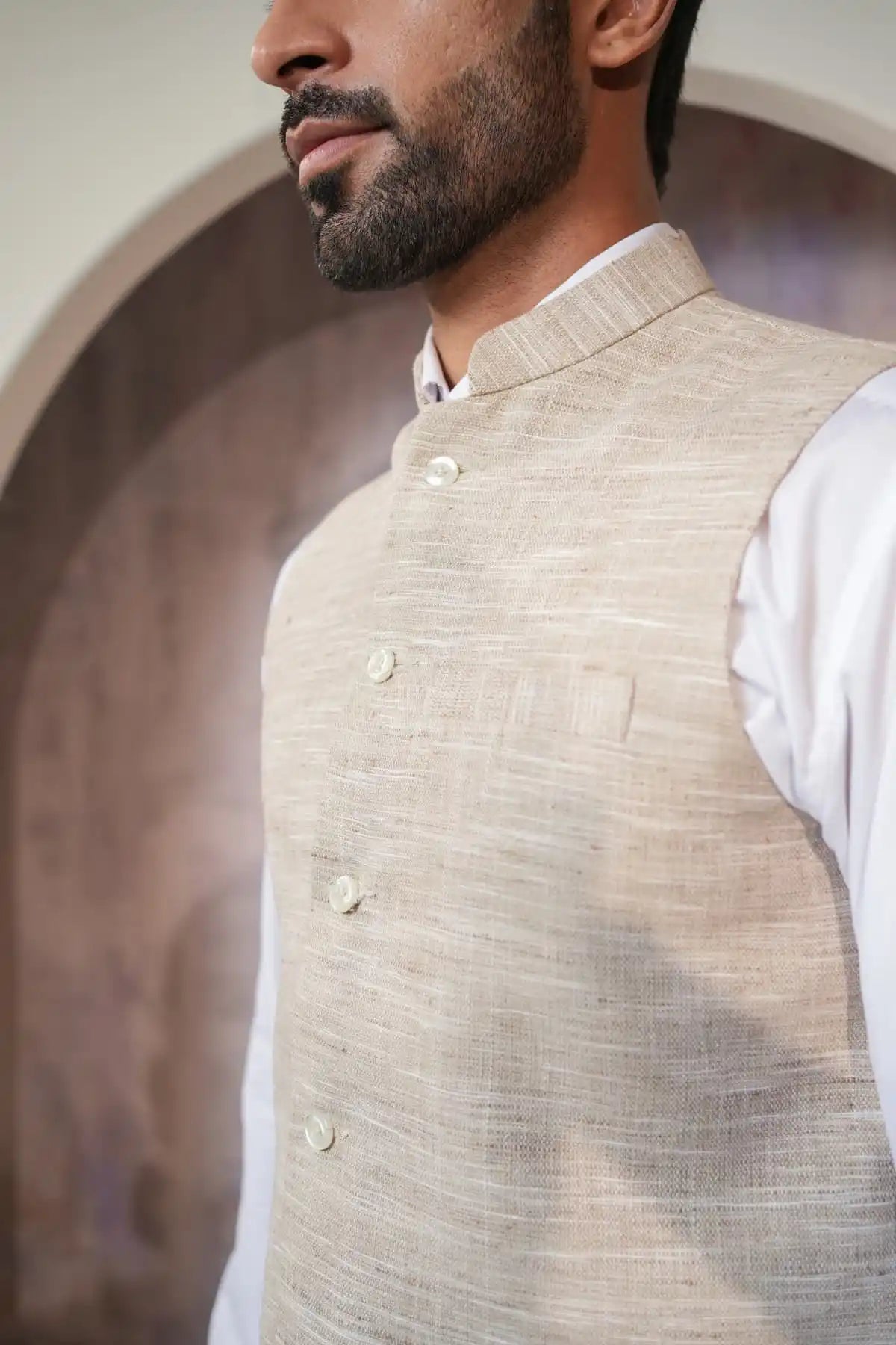 Premium Khaki Nehru Jacket, Khadi Nehru Jacket - Kavarsa