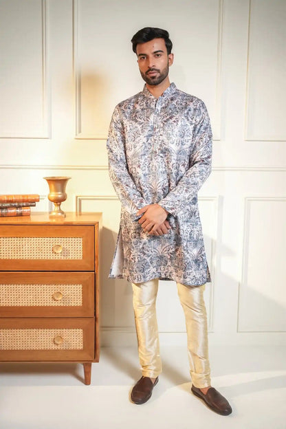 Printed Classic Kurta, Printed Jacquard Kurta - Kavarsa