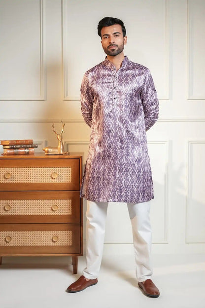 Purple Crisscross Kurta, Printed Jacquard Kurta - Kavarsa