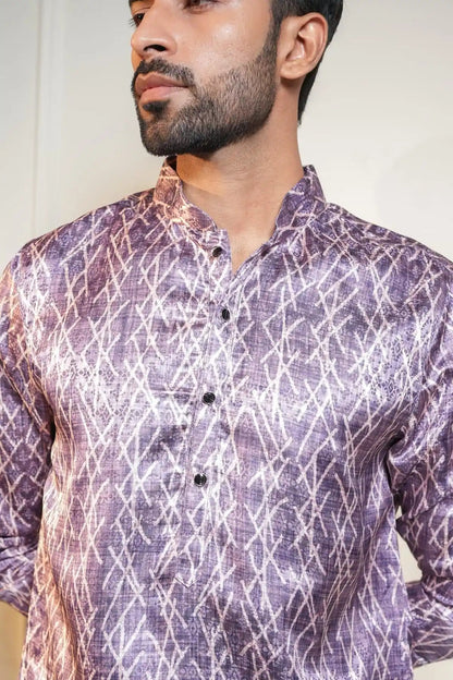 Purple Crisscross Kurta, Printed Jacquard Kurta - Kavarsa