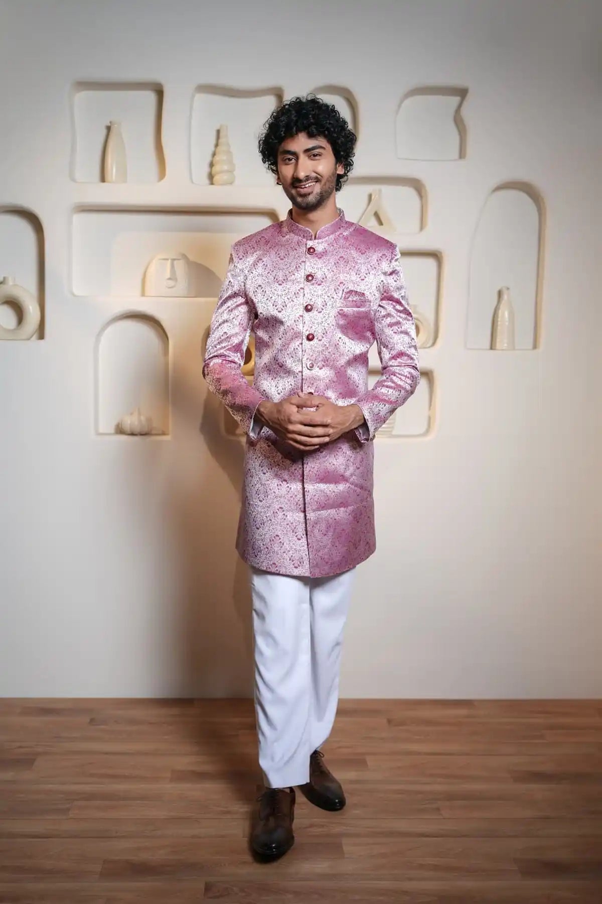 Purple Patterned Indo-Western Designer Jacquard Indo-Western - Kavarsa