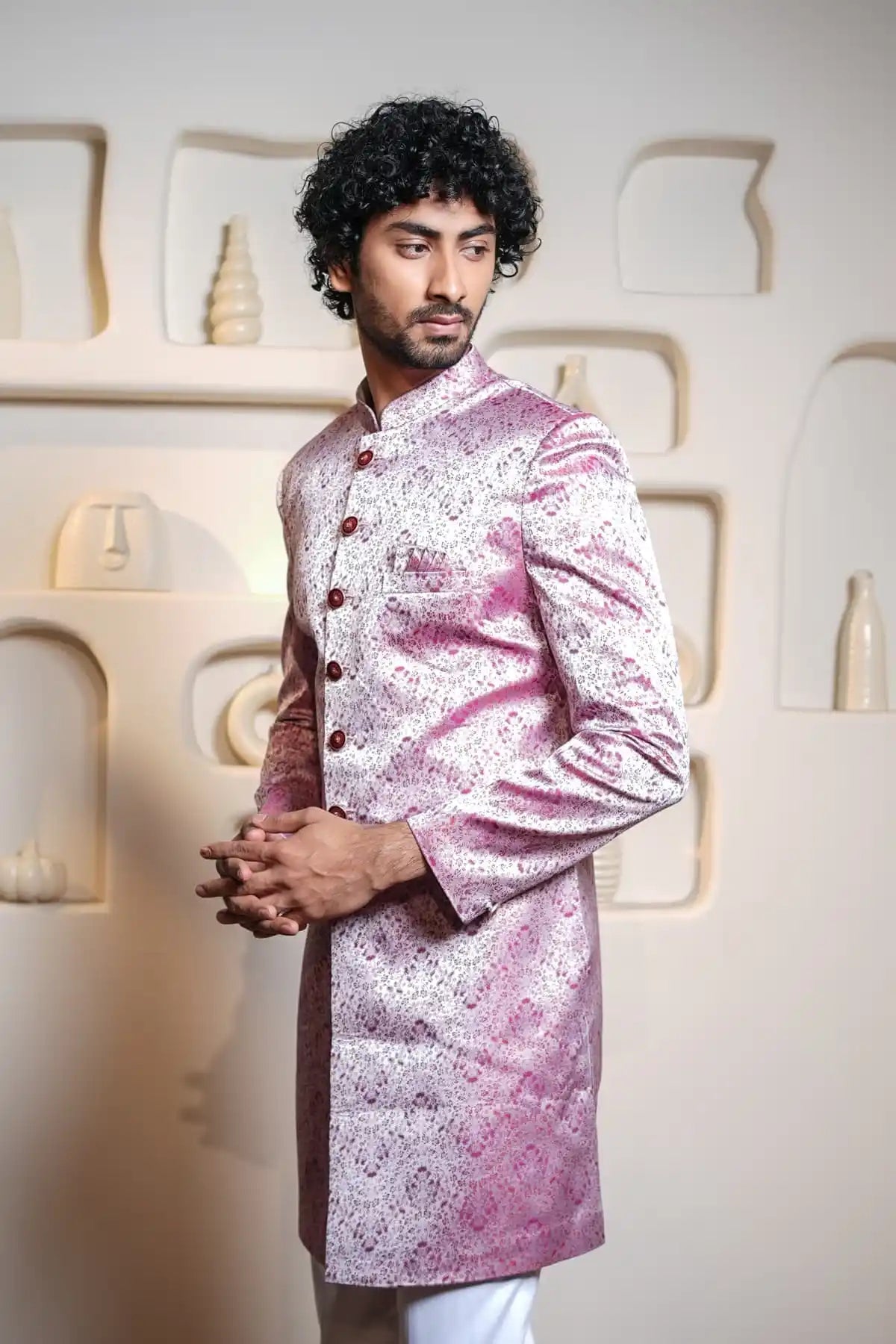 Purple Patterned Indo-Western Designer Jacquard Indo-Western - Kavarsa