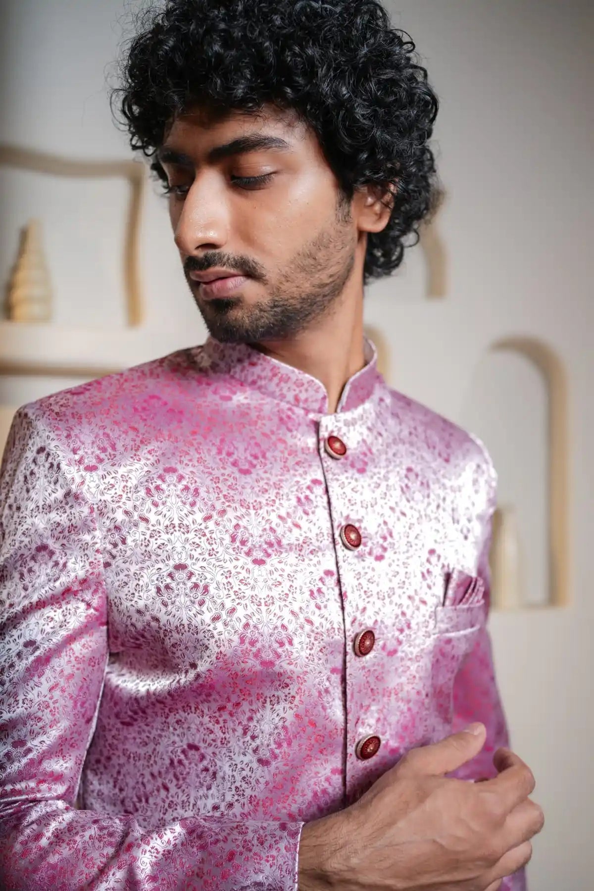 Purple Patterned Indo-Western Designer Jacquard Indo-Western - Kavarsa