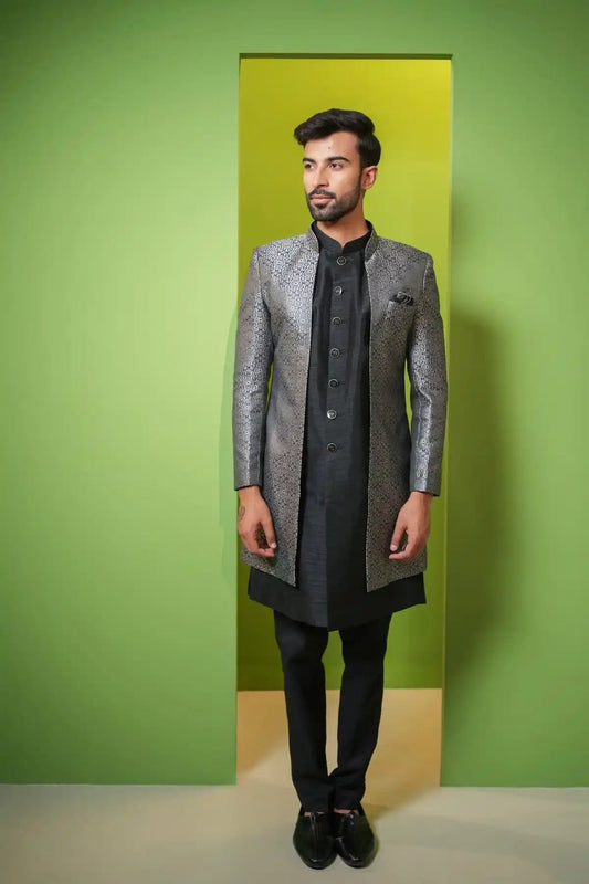 Rich Gray And Deep Black Indo-Western 2-PC - Kavarsa