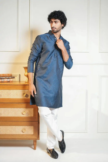 Royal Blue Kurta, Designer Jacquard Kurta - Kavarsa