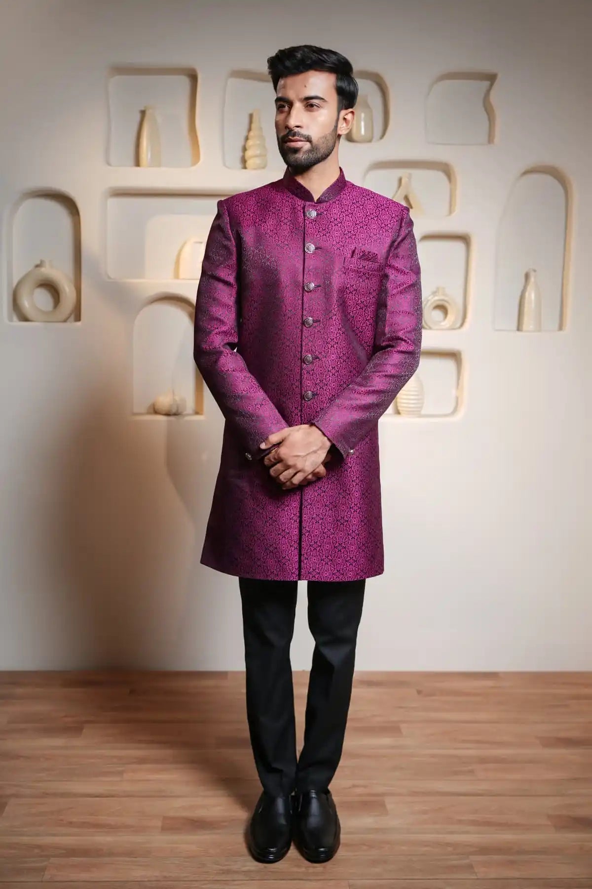 Royal Purple Brocade Indo-Western, Designer Jacquard Indo-Western - Kavarsa