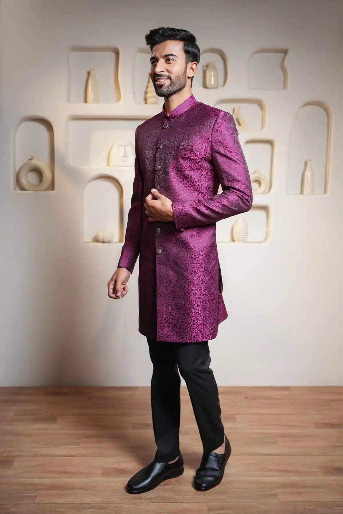 Royal Purple Brocade Indo-Western, Designer Jacquard Indo-Western - Kavarsa