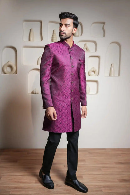 Royal Purple Brocade Indo-Western, Designer Jacquard Indo-Western - Kavarsa
