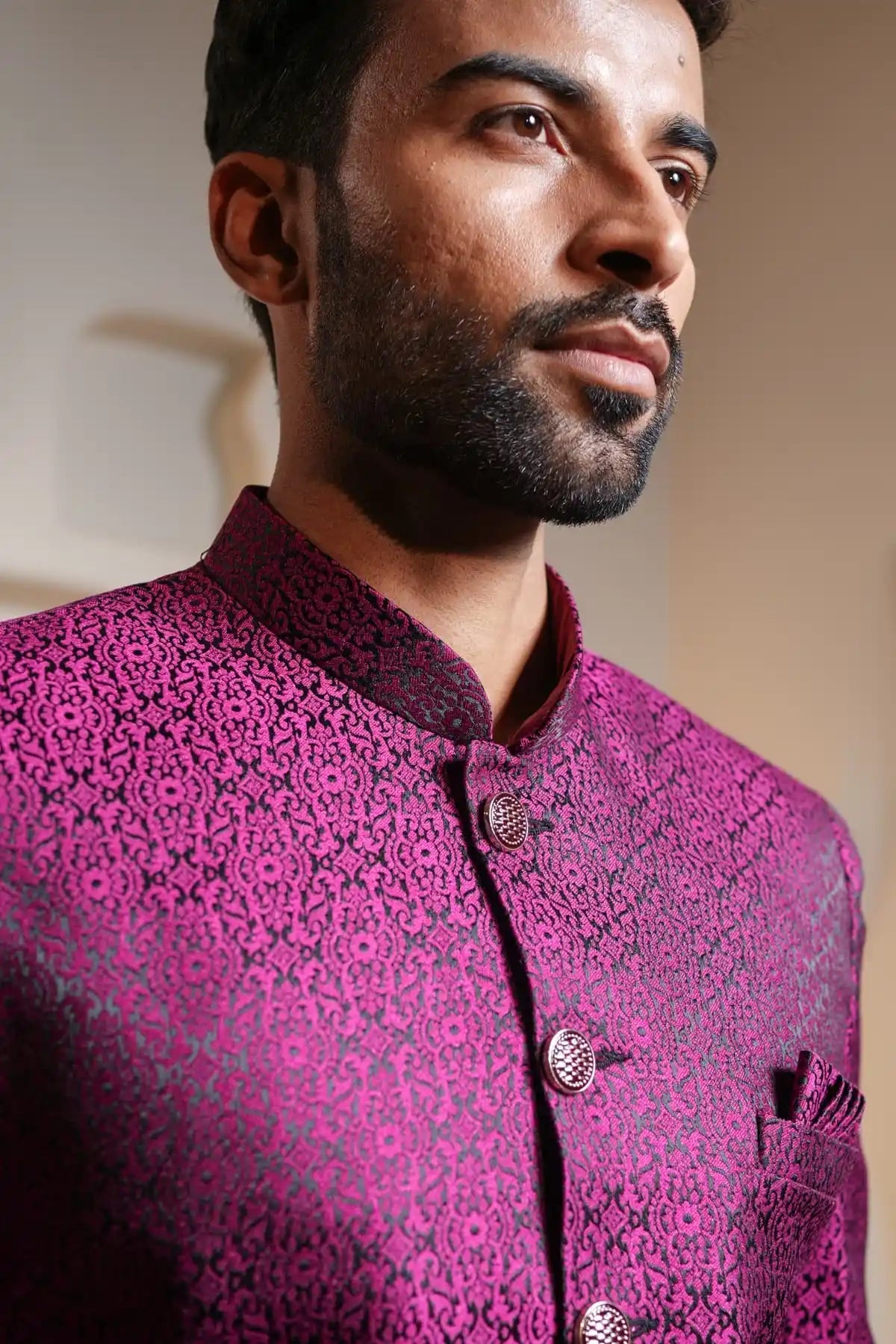 Royal Purple Brocade Indo-Western, Designer Jacquard Indo-Western - Kavarsa