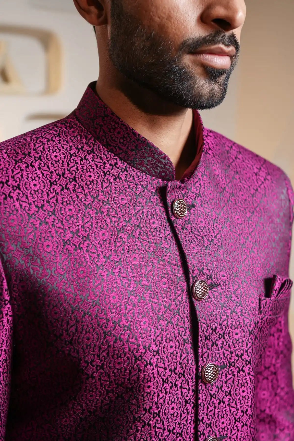 Royal Purple Brocade Indo-Western, Designer Jacquard Indo-Western - Kavarsa