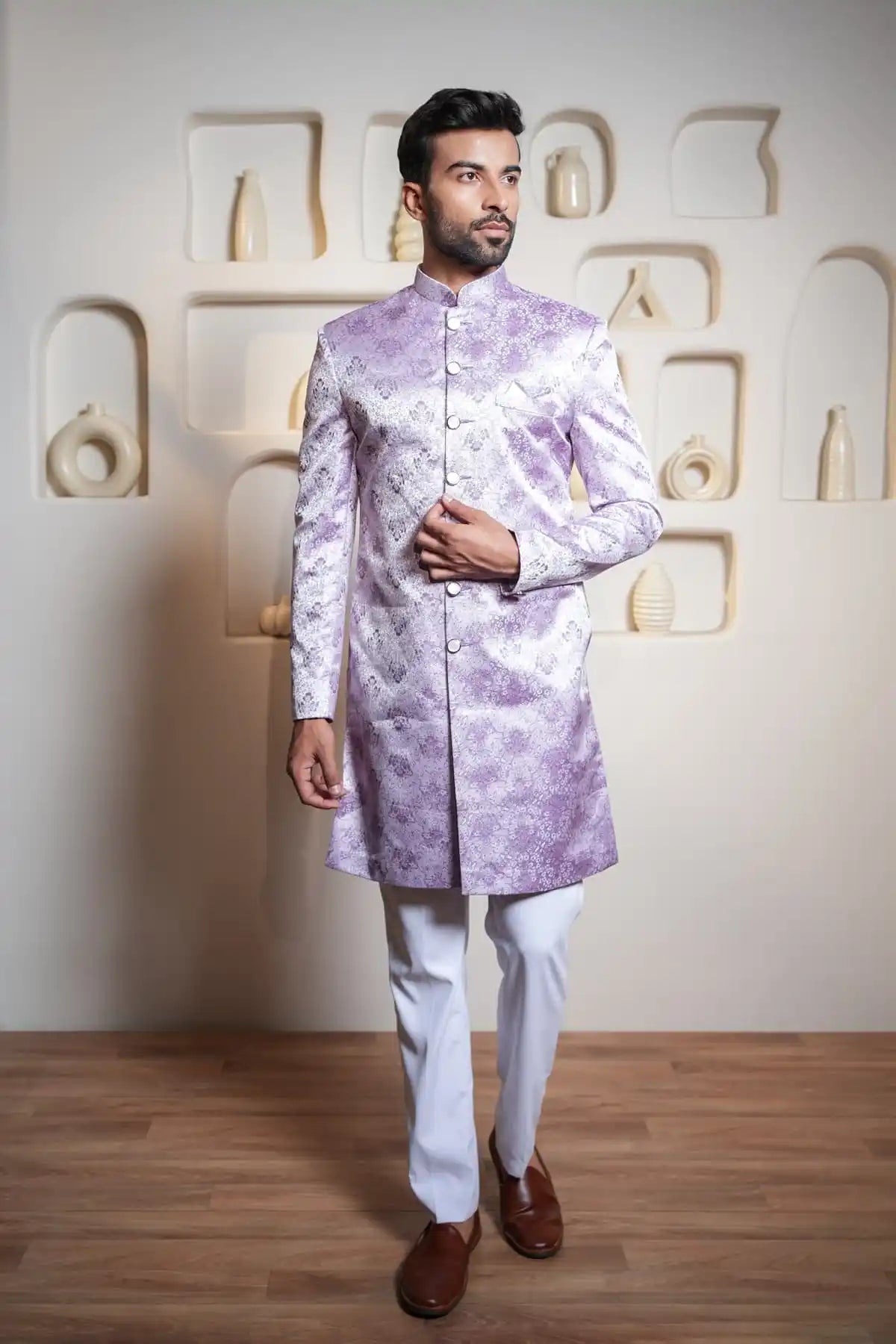 Royal Purple Indo-Western, Designer Jacquard Indo-Western - Kavarsa