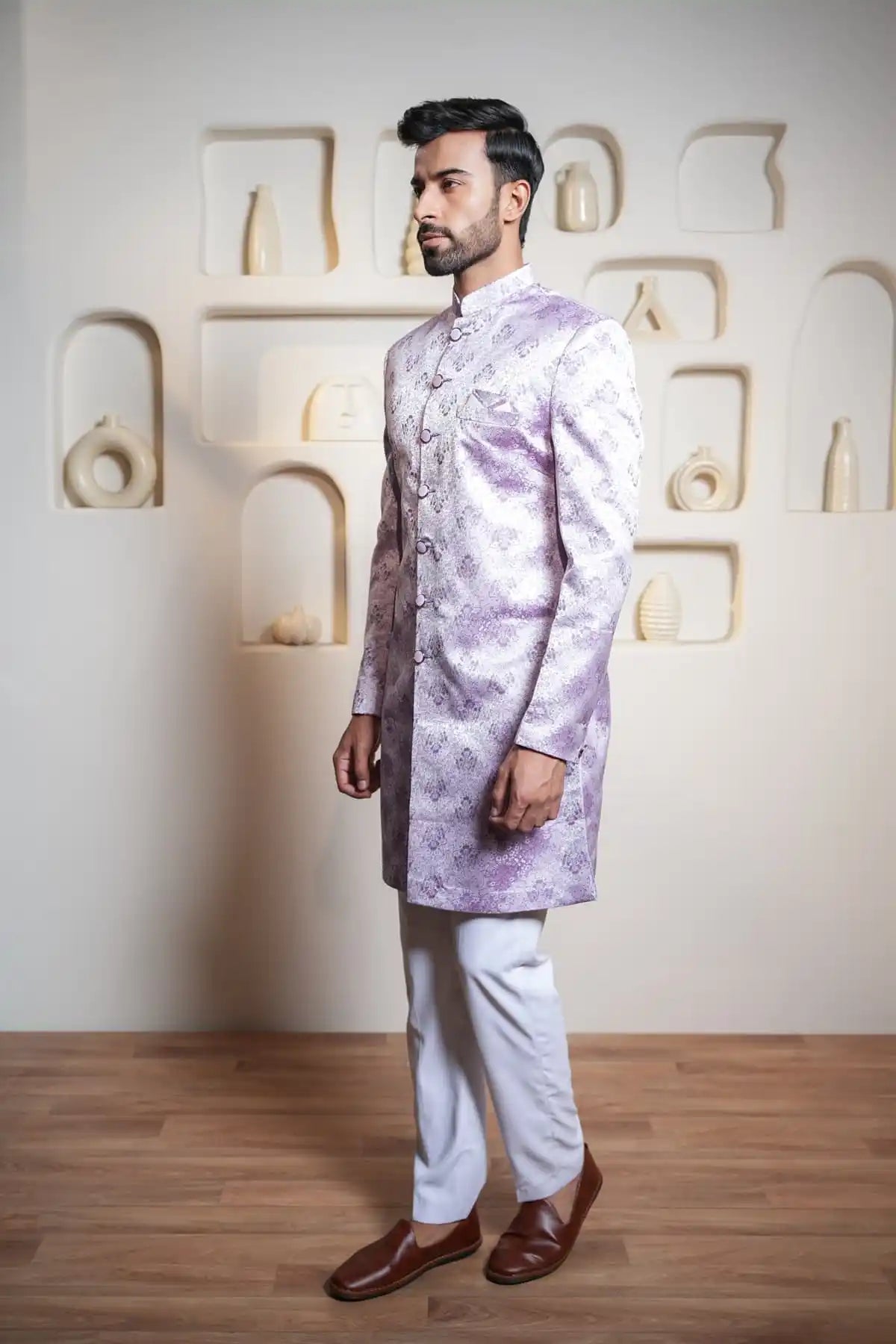 Royal Purple Indo-Western, Designer Jacquard Indo-Western - Kavarsa
