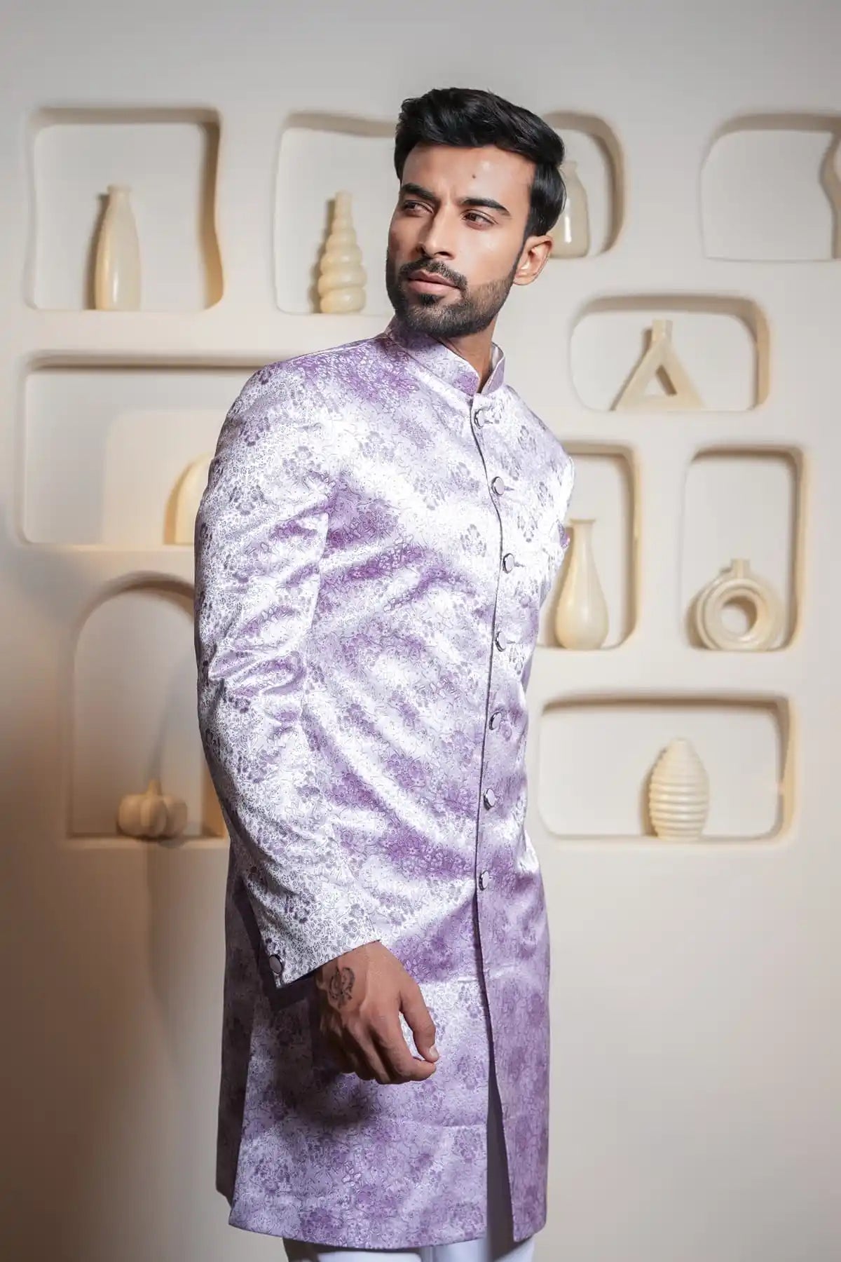 Royal Purple Indo-Western, Designer Jacquard Indo-Western - Kavarsa
