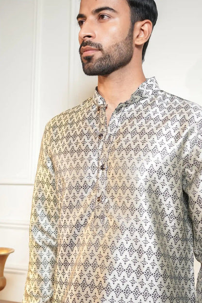 Silver Diamond Kurta, Designer Jacquard Kurta - Kavarsa