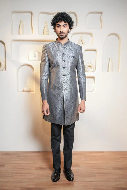 Silver Patterned Indo-Western, Designer Jacquard Indo-Western - Kavarsa
