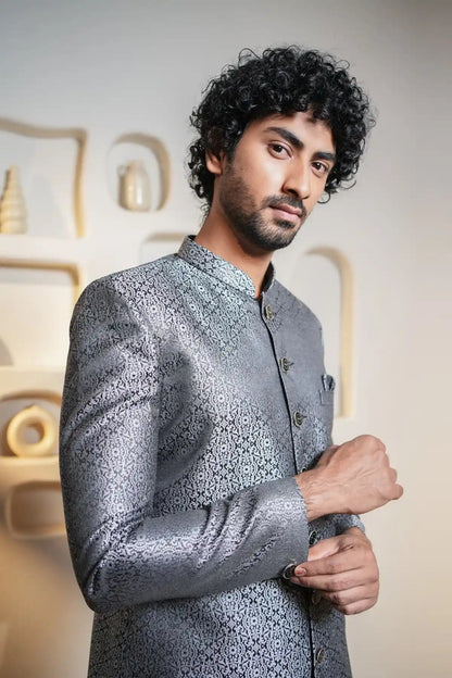 Silver Patterned Indo-Western, Designer Jacquard Indo-Western - Kavarsa