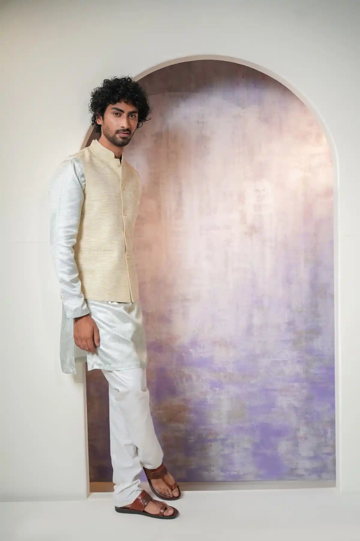Sophisticated Beige Nehru Jacket, Khadi Nehru Jacket - Kavarsa