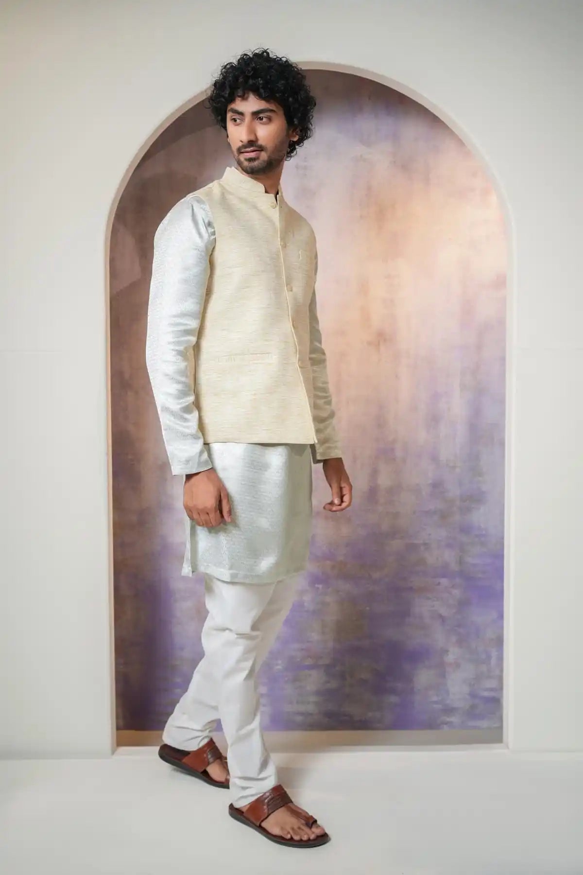 Sophisticated Beige Nehru Jacket, Khadi Nehru Jacket - Kavarsa