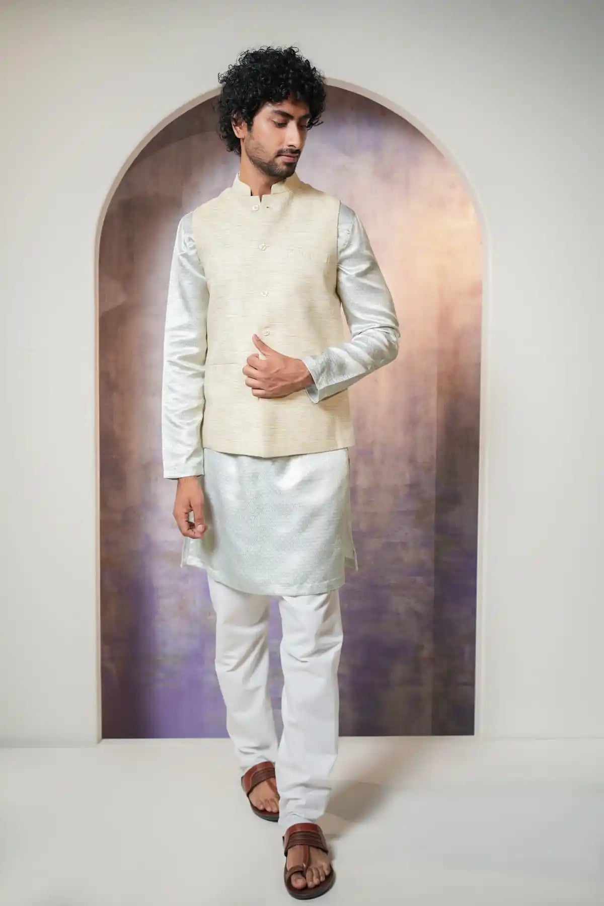 Sophisticated Beige Nehru Jacket, Khadi Nehru Jacket - Kavarsa