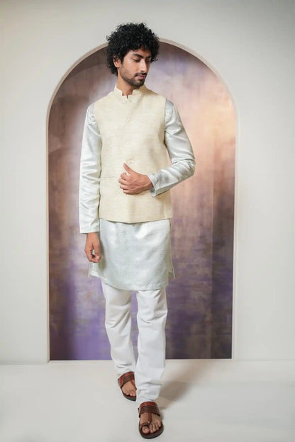 Sophisticated Beige Nehru Jacket, Khadi Nehru Jacket - Kavarsa