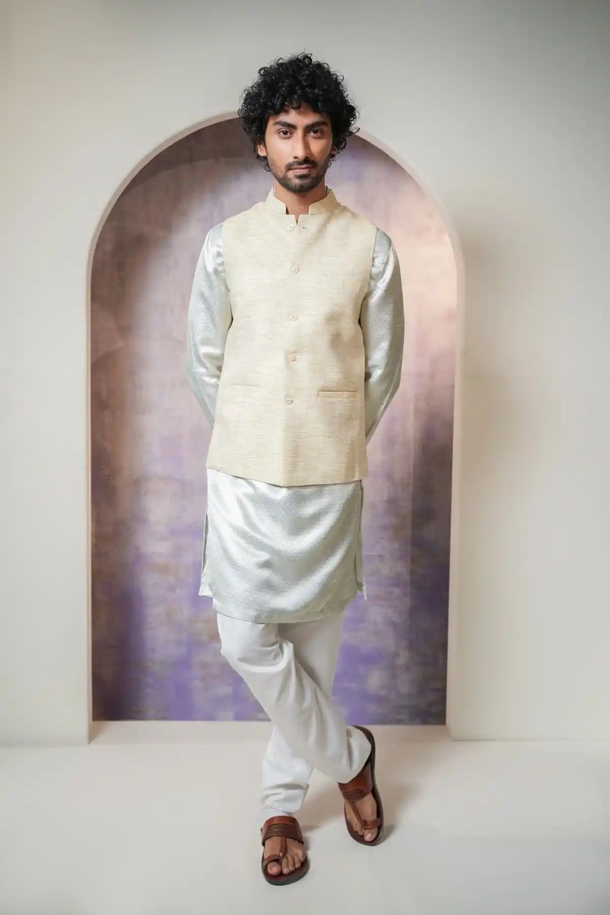 Sophisticated Beige Nehru Jacket, Khadi Nehru Jacket - Kavarsa