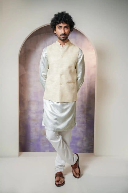 Sophisticated Beige Nehru Jacket, Khadi Nehru Jacket - Kavarsa