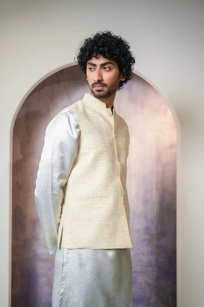 Sophisticated Beige Nehru Jacket, Khadi Nehru Jacket - Kavarsa