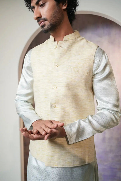 Sophisticated Beige Nehru Jacket, Khadi Nehru Jacket - Kavarsa
