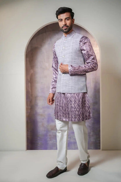 Stylish Lavender Gray Nehru Jacket, Khadi Nehru Jacket - Kavarsa