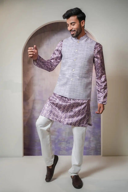Stylish Lavender Gray Nehru Jacket, Khadi Nehru Jacket - Kavarsa