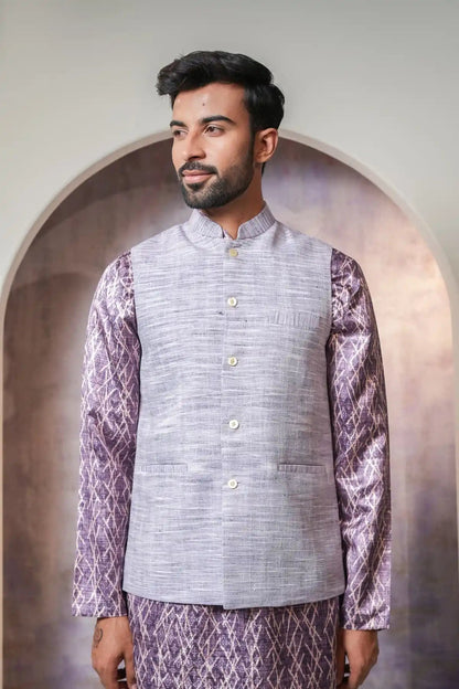 Stylish Lavender Gray Nehru Jacket, Khadi Nehru Jacket - Kavarsa