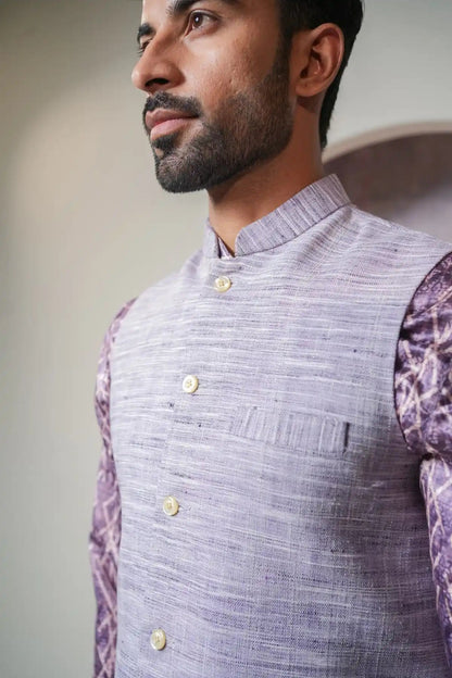 Stylish Lavender Gray Nehru Jacket, Khadi Nehru Jacket - Kavarsa