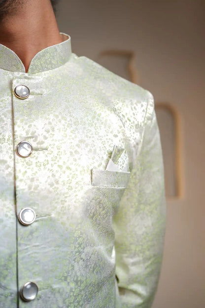 Yellow And Cream Brocade Indo-Western Sherwani, Designer Jacquard Indo-Western - Kavarsa