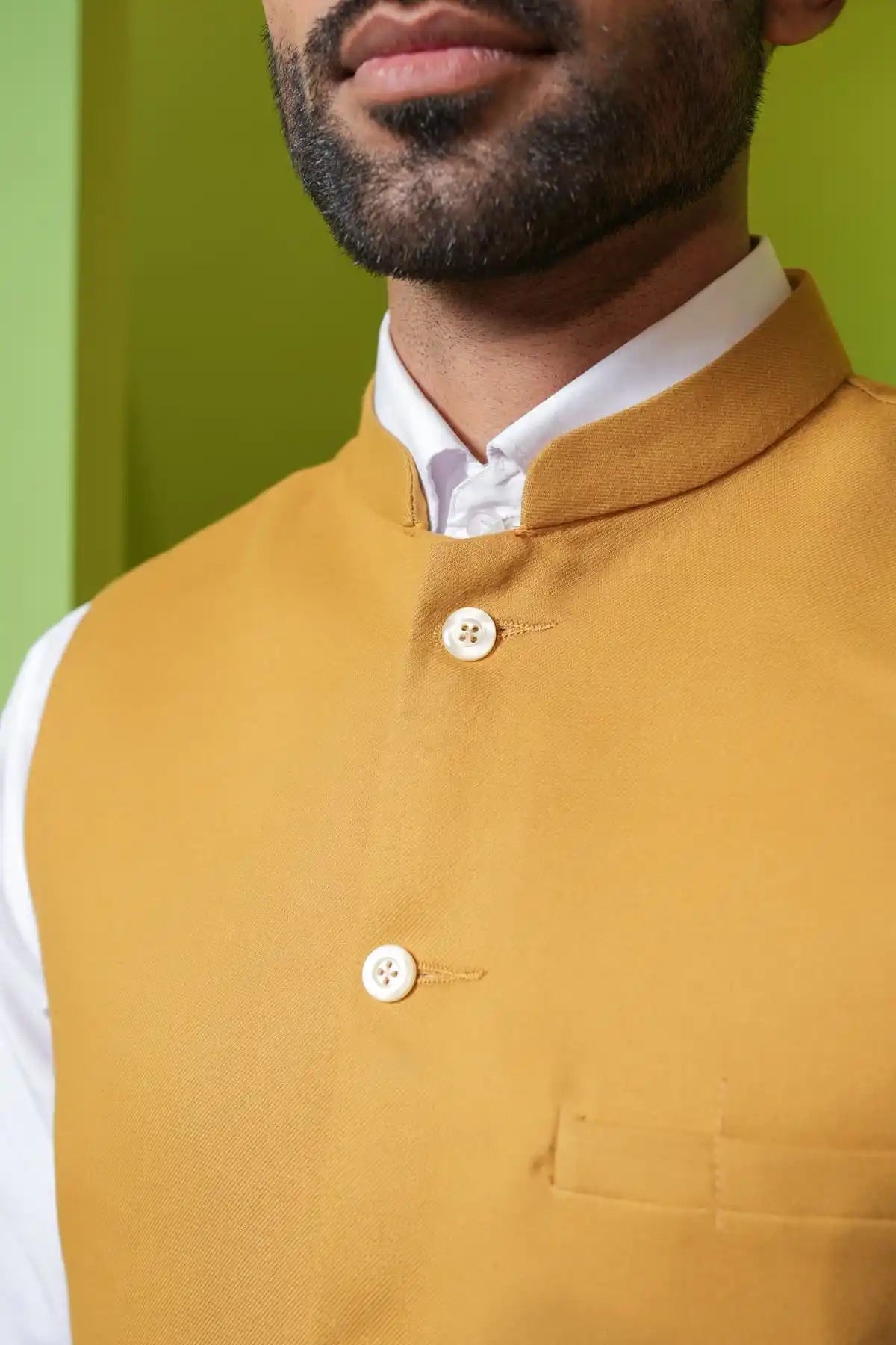 Yellow Textured Nehru Jacket, Formal Nehru Jacket - Kavarsa